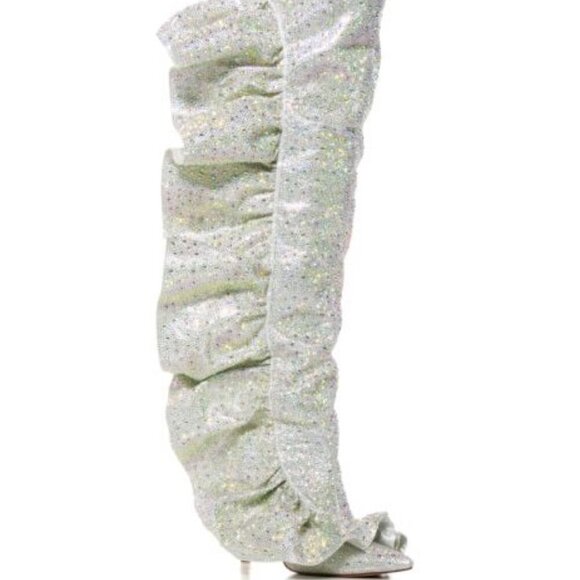 AZALEA WANG " FOREVER FLAUNTING "SILVER RUFFLE RHINESTONE BOOT( BRAND NEW !!!!!! - Picture 5 of 7